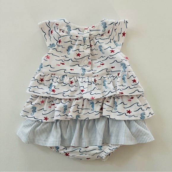 Janie and Jack 3-6 Months Baby Girl Seahorse Ruffle Romper Sunsuit Summer - Picture 4 of 7